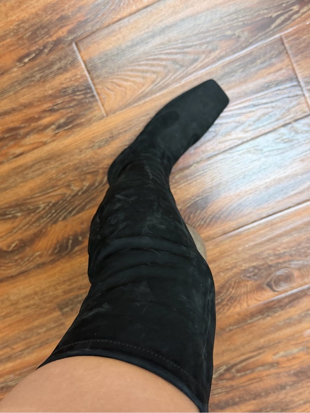 Fendi Black Over-the-Knee Suede Boot with Square Toe